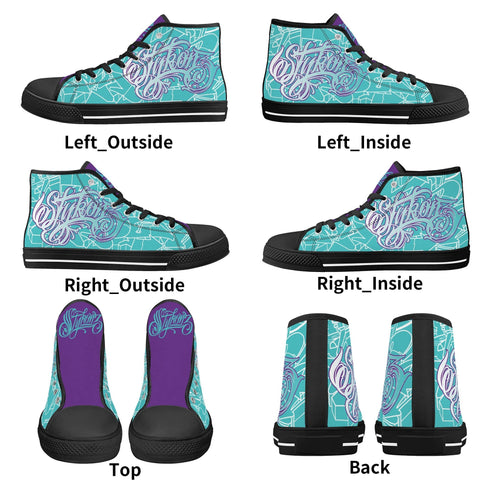 Axikronz 8T7 High Top Canvas feat Turquoise Mix Script | Hip - Hop Streetwear Shoes - Stykonz Graffiti Streetwear